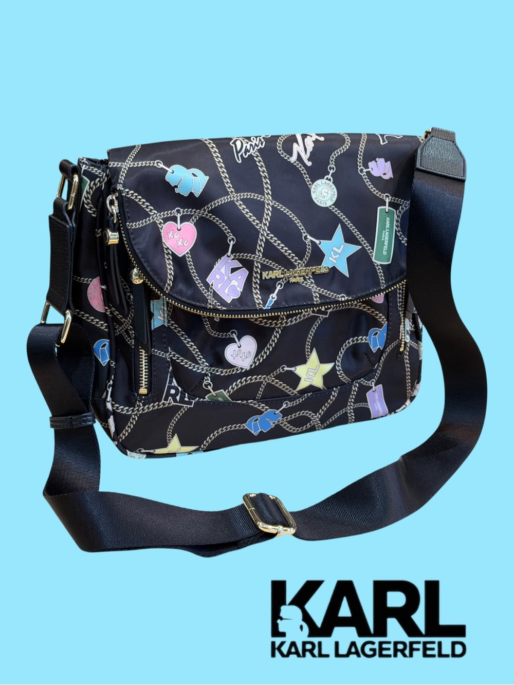 Karl Lagerfeld Paris Cara Nylon Messenger Crossbody Bag GREAT CONDITION!